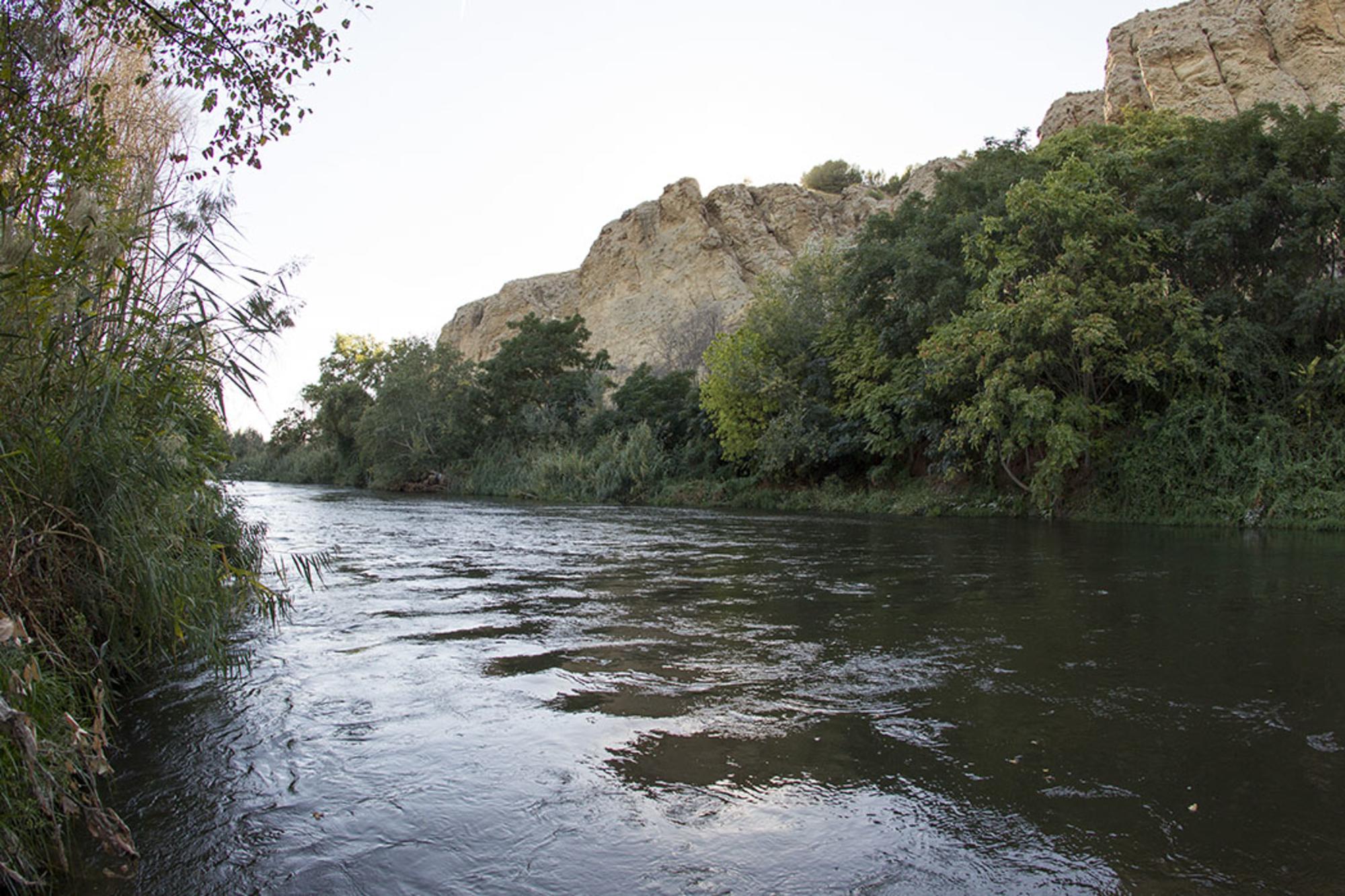 El río, bordeando los cortados de La Marañosa, metros antes de su desembocadura en el Jarama.